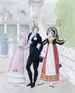 Un dandy courtisé par deux femmes masquées, de la série Le Bon Genre - French School