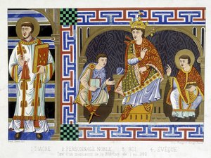 Un diacre, une figure noble, un roi et un évêque illustrant les gens du Xe siècle; Illustration du XIXe siècle tirée de 