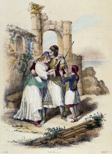 Une famille entourée de ruines; illustration pour la Grèce, dans « Les douze Nations » de M.E Fouinet