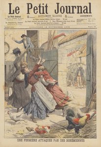 Un fermier attaqué par des gitans (lithographie couleur) - French School