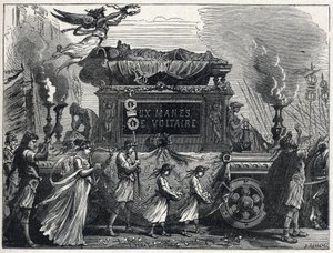 Un char funèbre transportant le corps de Voltaire (François Marie Arouet) - French School