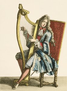 Un gentleman jouant de la harpe - French School