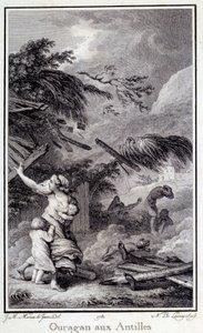 Un ouragan aux Antilles. Gravure de 1780 - French School