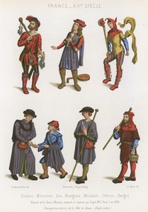 Un geôlier, un ménestrel, un fou, bourgeoisie, un mendiant, un pèlerin et un berger
