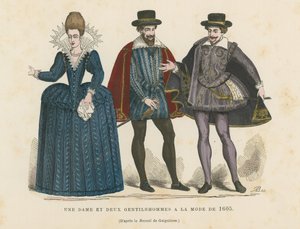 Une dame et deux gentilshommes à la mode de 1605 - French School
