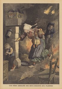 Une mère sauvant ses enfants d