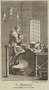 Un potier travaillant à la roue - French School