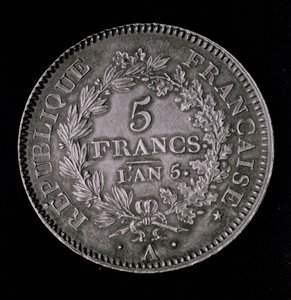 Un franc de vingt sols, équivalent au premier franc de la Première République (avers) - French School