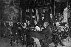 Lecture à la Comédie-Française : Alexandre Dumas fils lisant une de ses comédies devant le comité