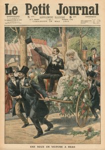 Un mariage sur une charrette à bras, illustration du Petit Journal, supplément illustré, 15 mai 1910 - French School