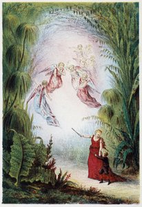 Une femme et des anges montrant le chemin à un garçon - dans « Voyage au fond de la mer » par H. de la Blanchère. Paris, éd. Jouvet et Cie, sd. 1880 - French School
