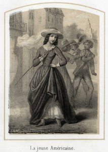 Une jeune Américaine provoque des bagarres entre ses prétendants. Gravure anonyme du 19ème siècle