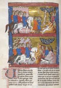 Add. 15268, f.75v Œdipe, trouvé par Polybe, roi de Corinthe, illustration de 