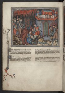 Add 17333, f.42v, Miniature des armées du Ciel combattant le dragon (Apocalypse XIX:19-20), de l