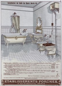 Publicité pour les salles de bains fabriquées par les Établissements Porcner, 1899
