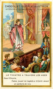 Chromolithographie publicitaire des chocolats Guérin Boutron, le théâtre à travers les âges, 72 sujets, sous l