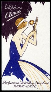 Carte publicitaire pour les parfums Oleriss de la Parfumerie Générale du Dauphiné - French School