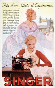 Carte publicitaire pour les machines à coudre Singer - French School