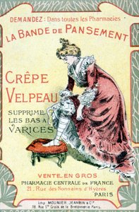 Carte publicitaire de « Le bandage Velpeau en crêpe enlève les bas varices ». Sd. XIXe siècle - French School