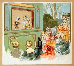Publicité pour les grands magasins "Le Bon marché" représentant un groupe d