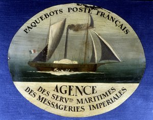 Enseigne publicitaire pour le paquebot postal français, agence des services maritimes des courriers impériaux - French School