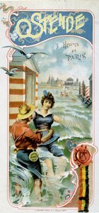 Publicité pour se rendre à Ostende (Belgique) depuis Paris : Ostende : 5 heures de Paris, vers 1900 (chromolithographie) - French School