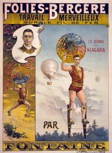 Publicité pour Folies-Bergère, Travail Merveilleux sur le Fil de Fer par Fontaine, pub. à Paris 1870-1890 - French School