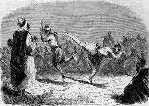 Coutume algérienne : danse arabe. Dessin de M. Rigo, d