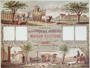 Almanach illustrant les méthodes agricoles traditionnelles et modernes, vers 1870-80