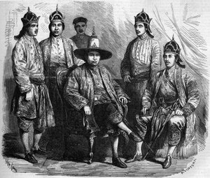 Ambassadeurs du Siam (Thaïlande) lors de leur visite à Paris en 1858. Gravure dans « Le Monde Illustré » n°49 du 20 mars 1858. - French School