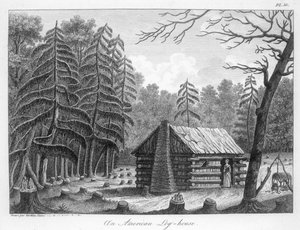 Une maison en rondins américaine, gravée par Tardieu