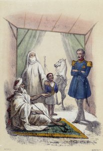 Une famille arabe visitée par un soldat; illustration pour les pays arabes, dans « Les douze Nations » de M.E Fouinet - French School