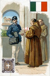 Facteur italien livrant du courrier, fin du XIXe siècle