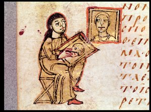 Un artiste copiant une peinture, de Sacra Parallela par Saint Jean Damascène (d.c.754) - French School