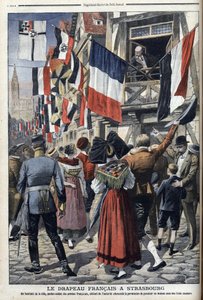 Un vieux soldat français dans Strasbourg occupé par les Allemands est autorisé à afficher le drapeau français - « Le Petit Journal » du 20 septembre 1908 (gravure) - French School