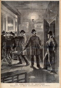 Anarchistes en Angleterre. La police perquisitionnant au Club de l