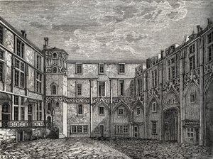 Ancien hôtel de la Tromoille, rue des Bourdonnais, Paris (1er arr) Gravure dans « Histoire physique, civile et morale de Paris : depuis les premiers temps historiques à nos jours » par Jacques Antoine Dulaure - French School
