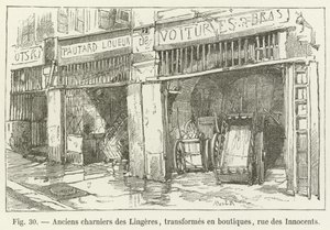 Anciens charniers des Lingères, transformés en boutiques, rue des Innocents - French School