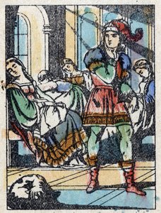 Illustration anonyme pour "La Belle au bois dormant", conte de Charles Perrault (1628-1703), écrivain français. Gravure sur bois de l