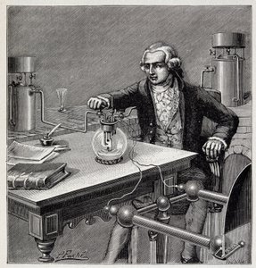 Antoine Laurent de Lavoisier (1743-1794) menant une expérience - dans « Physique populaire » par Émile Desbeaux - French School