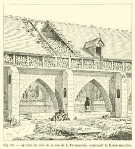 Arcades du côté de la rue de la Ferronnerie, contenant la Danse macabre - French School