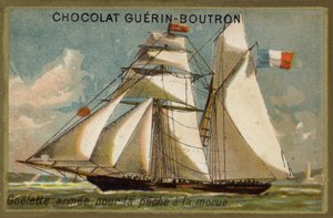 Goélette de pêche armée (chromolithographie) - French School
