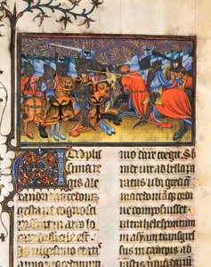 Combattant armé, miniature tirée du manuscrit de Francesco Petrarca, De Viris Illustribus - French School