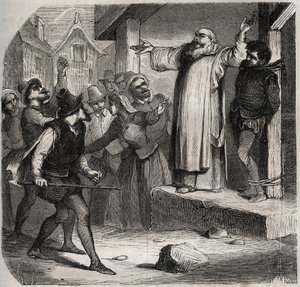 Arnaud du Tilh est attaché à une potence et soumis aux insultes de la foule avant son exécution pour avoir usurpé l