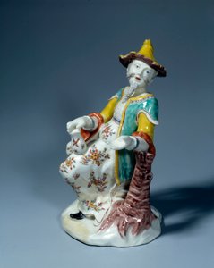 Art France : figure chinoise. Sculpture en porcelaine polychrome de Saint-Cloud - French School