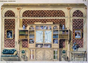 Bibliothèque de style Art nouveau, illustration du magazine Intérieurs Modernes - French School