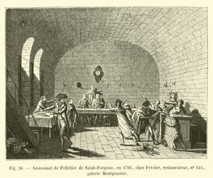 Assassinat de Pelletier de Saint-Fargeau, en 1793, chez Février, restaurateur, no 114, galerie Montpensier - French School