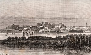 Avignon dans le Vaucluse - gravure dans «La France illustrée: géographie, histoire, administration statistique» par V.A. Malt-Brown. 1884 - French School