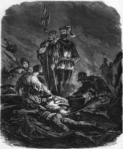 Mauvais garçons, pillards pendant les guerres du XVIe siècle. Dans "Histoire Populaire de la France", sd. vers 1885. Gravure. - French School