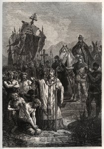 Baptême du chef saxon païen Widukind sous la pression de l